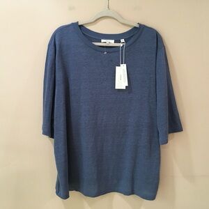 Vince Blue Essential Linen Tee Short Sleeve Round Neck Top NWT Plus 3X 3XL XXXL